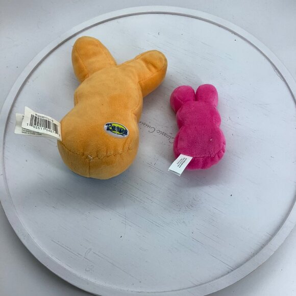 Peeps Plush Bunny Set Of 2  Yellow With Overalls Pink Easter Holiday - Picture 2 of 6